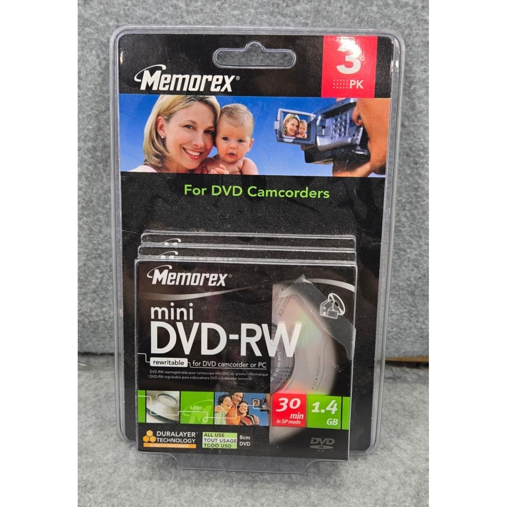 NIB Memorex Mini DVD-RW 3 Pack 1.4GB 30min 8cm Blank Media Discs Rewritable